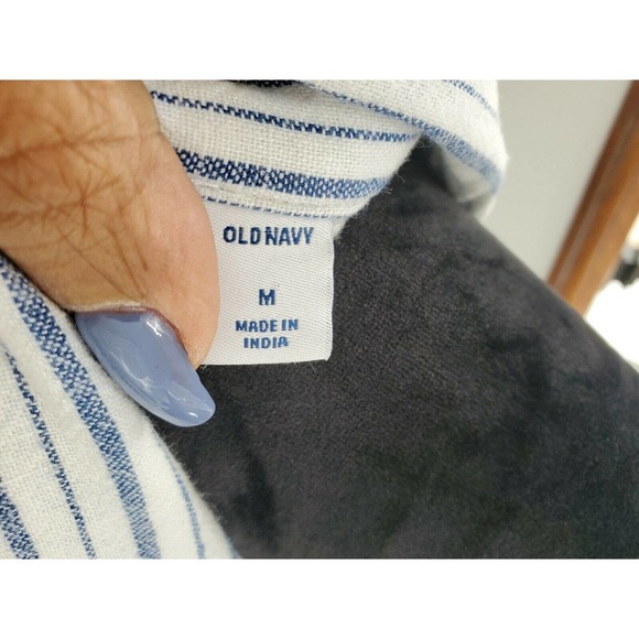 Old Navy Women Blue & White Linen Sleeveless Collared Knee Length Dress Size M - Picture 9 of 16